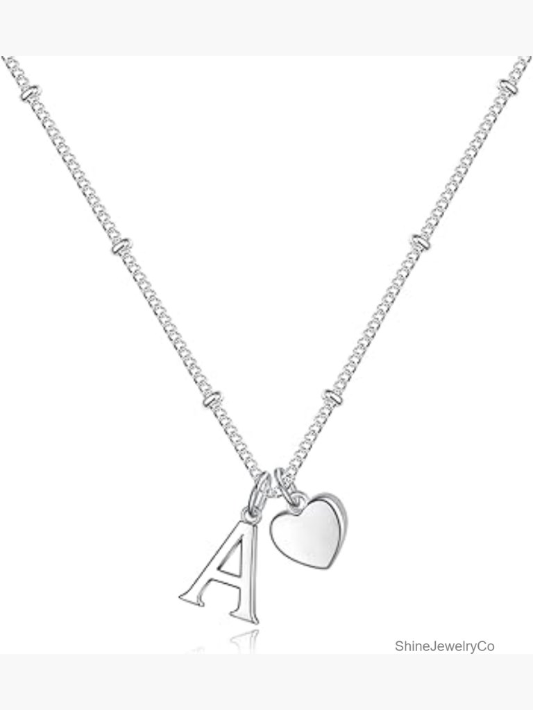 925 Sterling Silver Dainty Heart Initial Necklace For Teens Girls Women Pendant